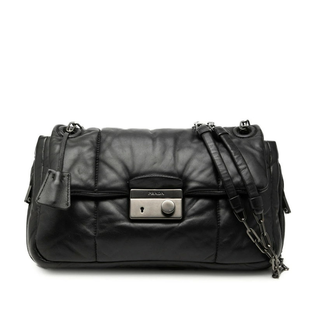 Prada Nappa Bomber Chain Shoulder Bag Black Leather